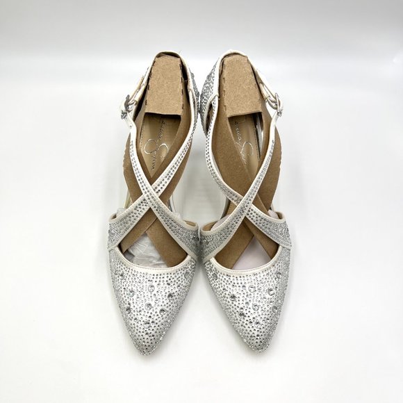 Jessica‎ Simpson Size 9 White Satin Stiletto Point Toe D'Orsay Heels Pumps Shoes - Picture 3 of 13